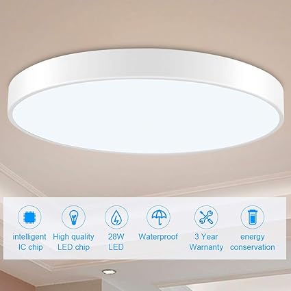 Bikuer 6000k Led Ceiling Light Flush Mount 28w 15 5in Square Ceiling Lamp For Kitchen Bathroom Hallway With 240pcs Led Chips Without Flicker 2050lm