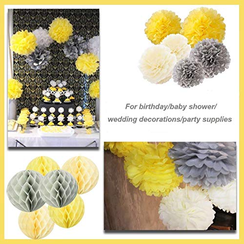 Furuix 15pcs Yellow Grey Elephant Baby Shower Decorations Tissue