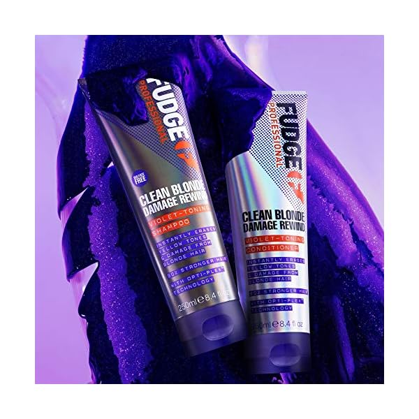 Fudge-Professional-Purple-Toning-Shampoo-Sulfate-Free-Clean-Blonde-Damage-Rewind-Shampoo-For-Blonde-Hair-Sulphate-Free-No-Yellow-Strengthening-and-Repairs-with-OptiPLEX-technology-250-ml Fudge Professional Clean, Damage Rewind, Purple Toning, Sulfate Free Shampoo For Blonde Hair, Strengthening Shampoo with…