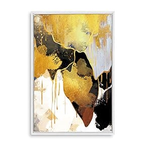 SIGNFORD Framed Canvas Home Artwork Decoration Golden Abstract...