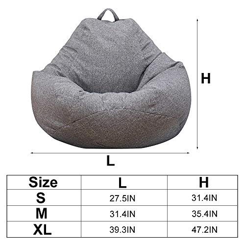 ODOMY Stuffed Animal Storage Bean Bag Chair Cover (Without Filler) for Kids and Adults, S M XL Stuffable Zipper Beanbag Covers for Organizing Children Plush Toys or Memory Foam with Three Side Pockets