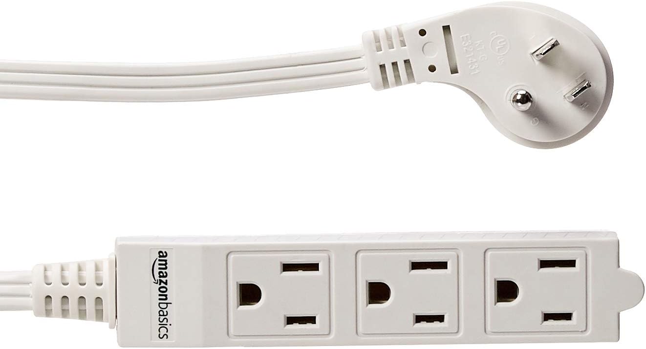 Basics Indoor 3 Prong Extension Power Cord Strip - Flat Plug, Grounded, 8 Foot, Pack of 2, White - - 
