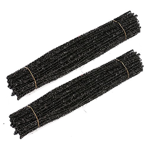 WIWAPLEX 200pcs 12" X 6mm Glitter Tinsel Creative Arts Chenille Stems Sparkle Pipe Cleaners for DIY Craft Projects (Black)