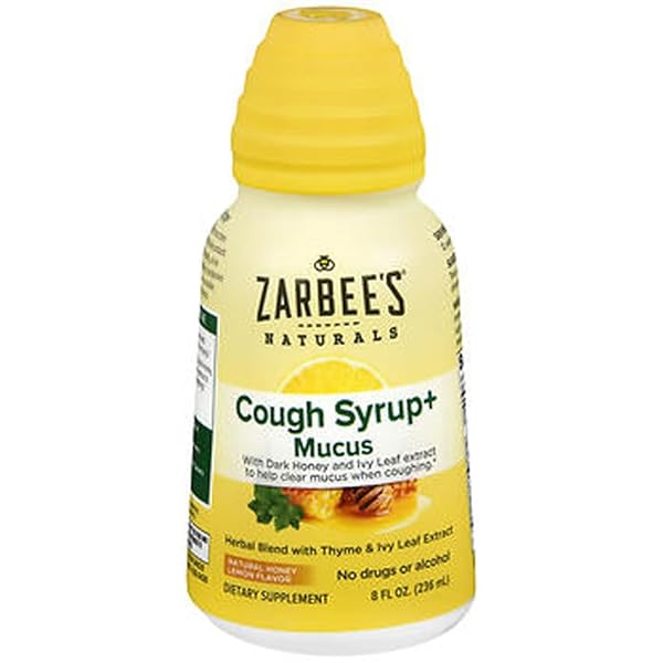 ZARBEE’S ADULT DAYTIME COUGH SYRUP + MUCUS WITH HONEY, IVY LEAF, VITAMIN C, D & ZINC, THYME, DRUG & ALCOHOL-FREE, GLUTEN-FREE, AGES 12+, NATURAL HONEY LEMON FLAVOR, 8 FL.OZ