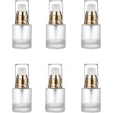 Doromy 6Pcs Refillable Frosted Glass Lotion Pump Bottles Empty Comestic Bottles Travel Containers 20ml/0.67Oz with Pump Dispensers For Makeup Cream Emulsion Lotion Essential Oils(Golden caps)