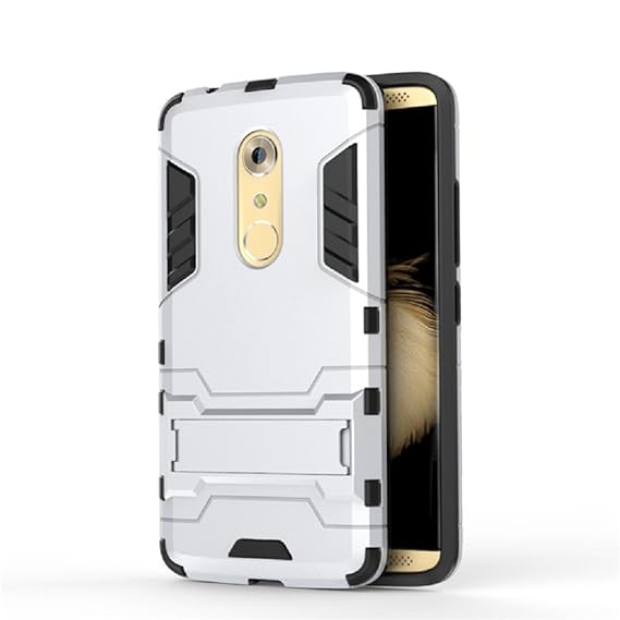 Bllosem ZTE Axon 7 Hülle Hybride Dual-Layer PC+TPU Kompletter Schutz Standfunktion Tasche für ZTE Axon 7 Silber