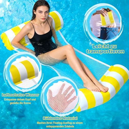 GOLDGE Pack of 2 Air Mattress Pool Inflatable Water Hammock, 4-in-1 Water Hammock with Net Water Swimming Mat Hammock Pool Lounge Floaties, Water Toy for Adults
