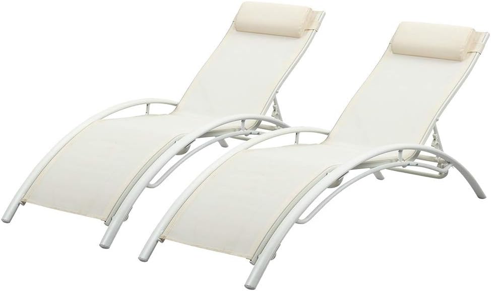 DOIT Patio Lounge Chairs Set of 2, Pool Reclining Adjustable Lounge Folding Chairs Lightweight(White) : Garden & Outdoor
