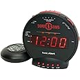 Sonic Bomb Dual Extra Loud Alarm Clock with Bed Shaker, Black | Sonic Alert Vibrating Alarm Clock Heavy Sleepers, Battery Bac
