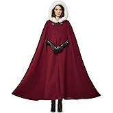 BEAUTELICATE Renaissance Hooded Cloak Cosplay Medieval Wool Blend Halloween Winter