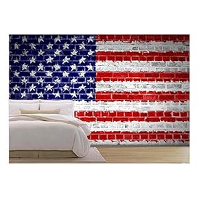 an Image of The United States of America Flag Painted on a Brick Wall in an Urban Location - Removable Wall Mural | Self-Adhesive Large Wallpaper - 66x96 inches