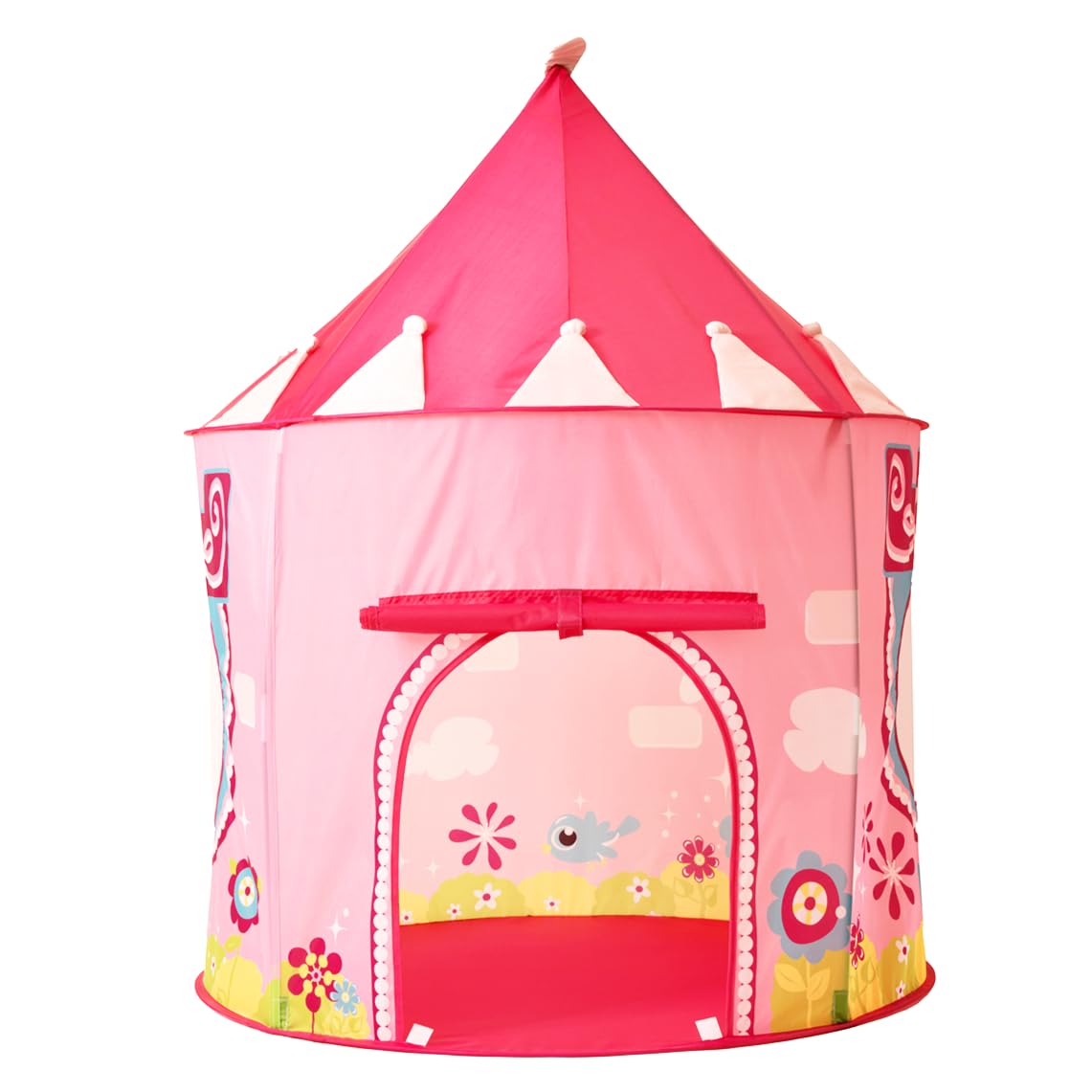 Floving Foldable Children's Teepee Play Tent for Kids, Pop up Baby Tent for Indoor and Outdoor, Yurt Playhouse for Storage Toys, with Storage Bag (Pink Garden)