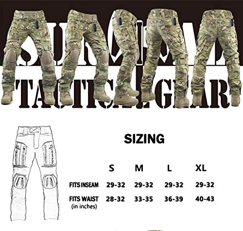 Survival Tactical Gear Pants with Knee Pads Hunting Paintball Airsoft BDU Military Camo Combat Trousers for Men (Black, M)