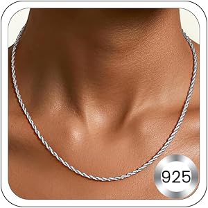 Girluky 925 Sterling Silver Chain Necklace for Women, 1.5mm Rope Chains Silver Chain for Women, Sterling Silver Chains 18 Inc