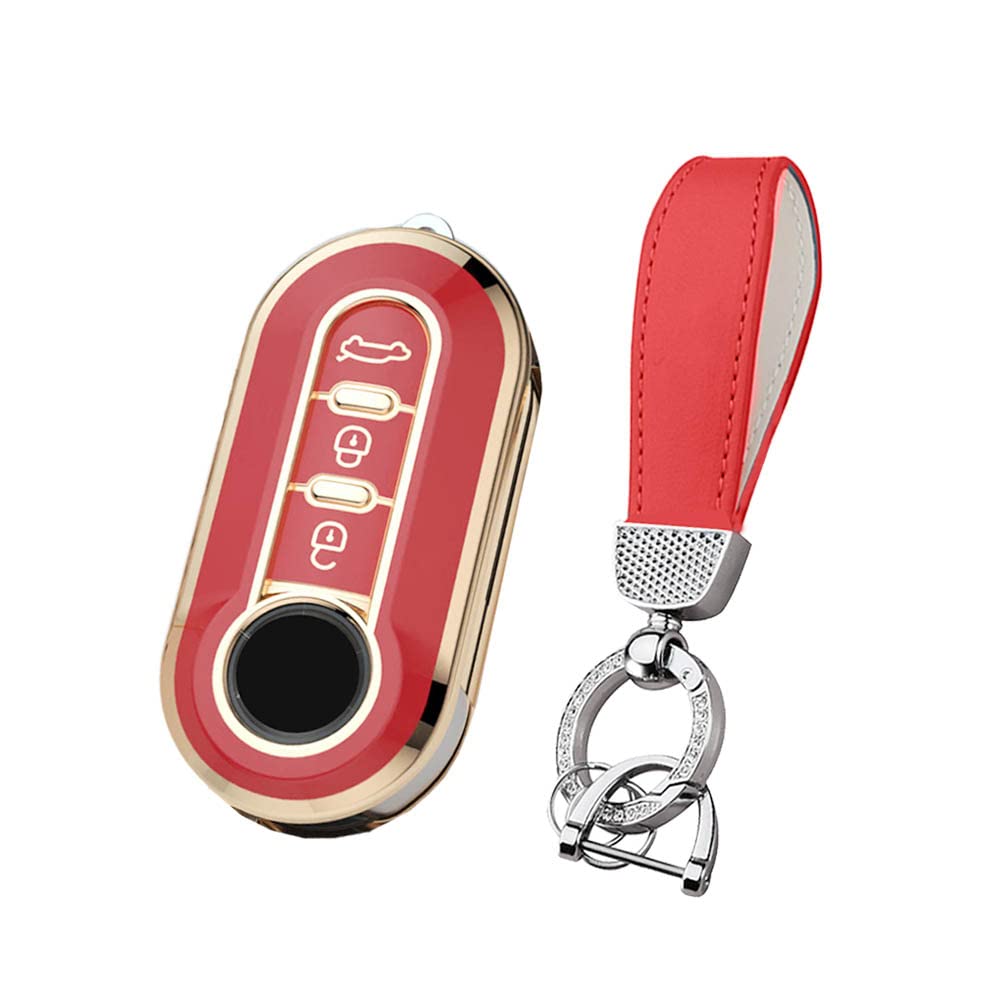 HIBEYO Car Key Case Fits Fiat Key Cover Silicone Cover Protective Case for Fiat 500L Ducato Panda Punto Bravo Ducato Musa Flip Key Ring Remote Key Flip Red
