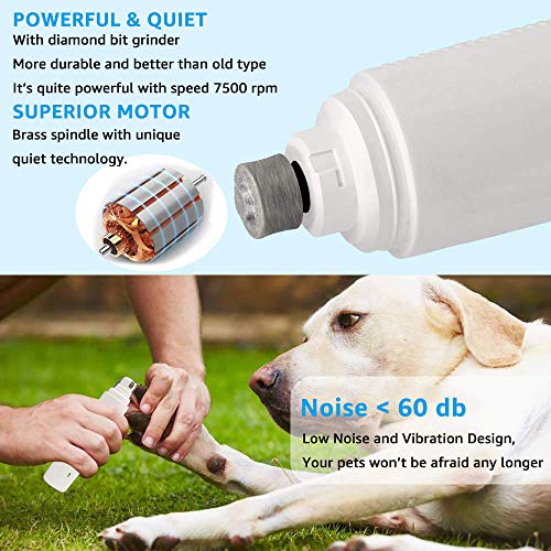 Euway Dog Nail Grinder Cat Claw Clippers Pet Paw Trimmer Electric Gentle Rabbit Bird Toe Grooming Tool for Large, Medium and Small Pets