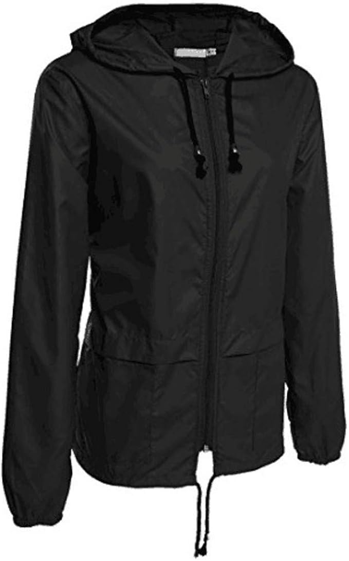 Womens Stylish Solid Lightweight Rain Jacket Outdoor Packable Waterproof Windproof Hooded
