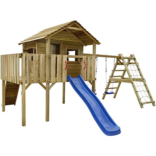 Festnight Outdoor Play Tower Wooden Playhouse With Climbing Net Slide Swings For Kids 560x440x294 Cm Buy Online In Saint Vincent And The Grenadines At Saintvincent Desertcart Com Productid