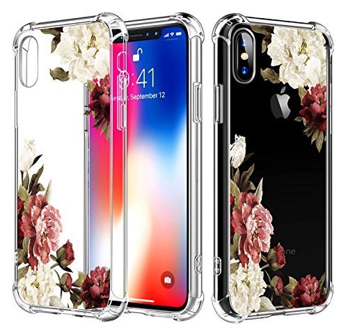 True Holiday iPhone XS Case iPhone X Case Clear Flower Pattern Soft Flexible Protective Case Shockproof Anti Scratch Ultra Thin TPU Silicone Cover for iPhone XS/X Case Rose Flower
