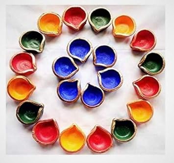 Best Buy Store | Diwali Diya Colorful Handmade Earthen Clay Diyas Set of 21 for Diwali Lighting Decoration Multicolor with 1 PKT Diya BATTI.