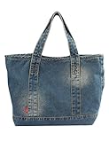 Vantoo Distressed Unisex Denim Handbag Shoulder Bag with Two Pockets for Men and Women