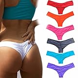 CROSS1946 Sexy Women's Bikini Thong Bottom Brazilian V Cheeky Ruched Semi Swimsuit L
