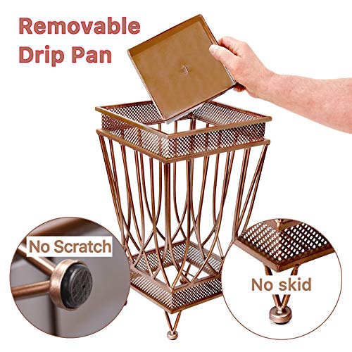 Dualplex Super Quality Umbrella Stand, Umbrella Holder, Antique Look Metal, Entry Hallway Décor, Square Style, w/Removable Drip Tray. Home, Office Decoration Rack Holds Umbrellas Canes Walking Sticks - Thumbnail 2
