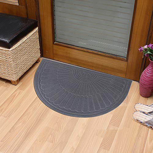 E-view Half Round Door Mat Mud Dirt Trapper Shoe Scraper Mat Entry Mat Rugs for Front Door Low Profile Indoor Outdoor Washable (Gray)