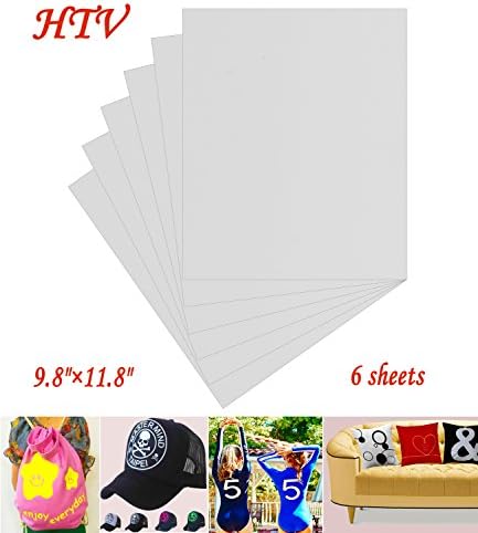 Kenteer Heat Transfer Vinyl HTV Iron On Cricut T Shirt Easy Weed 6 Sheets 9.8"×11.8" (White)