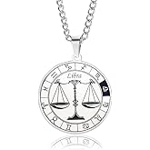 Zodiac Constellation Pendant Necklace Stainless Steel Round Disc Zodiac Sign Necklace for Women Men Birthday Gift Jewelry