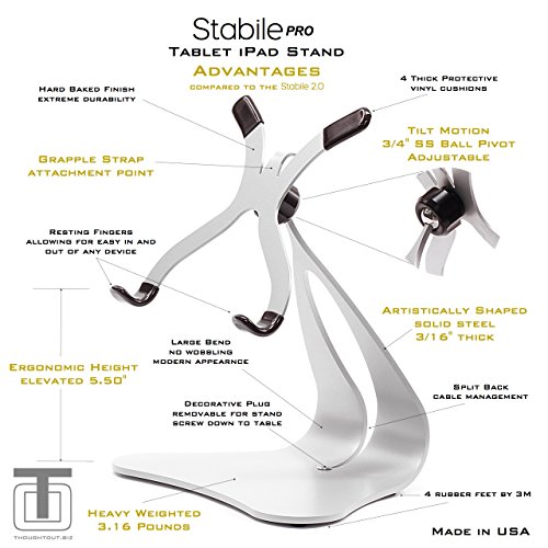 Thought Out Stabile PRO Adjustable iPad Stand Pro Air 2 12.9 10.5 9.7 Surface Galaxy Tablet Holder Pivoting White