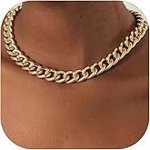 FOCALOOK Gold Necklace for Women, 14K Dainty Chunky Gold Chain Necklace 13 mm Thick Cuban Link Chain Choker Necklaces Trendy Fashion Jewelry 18 Inch