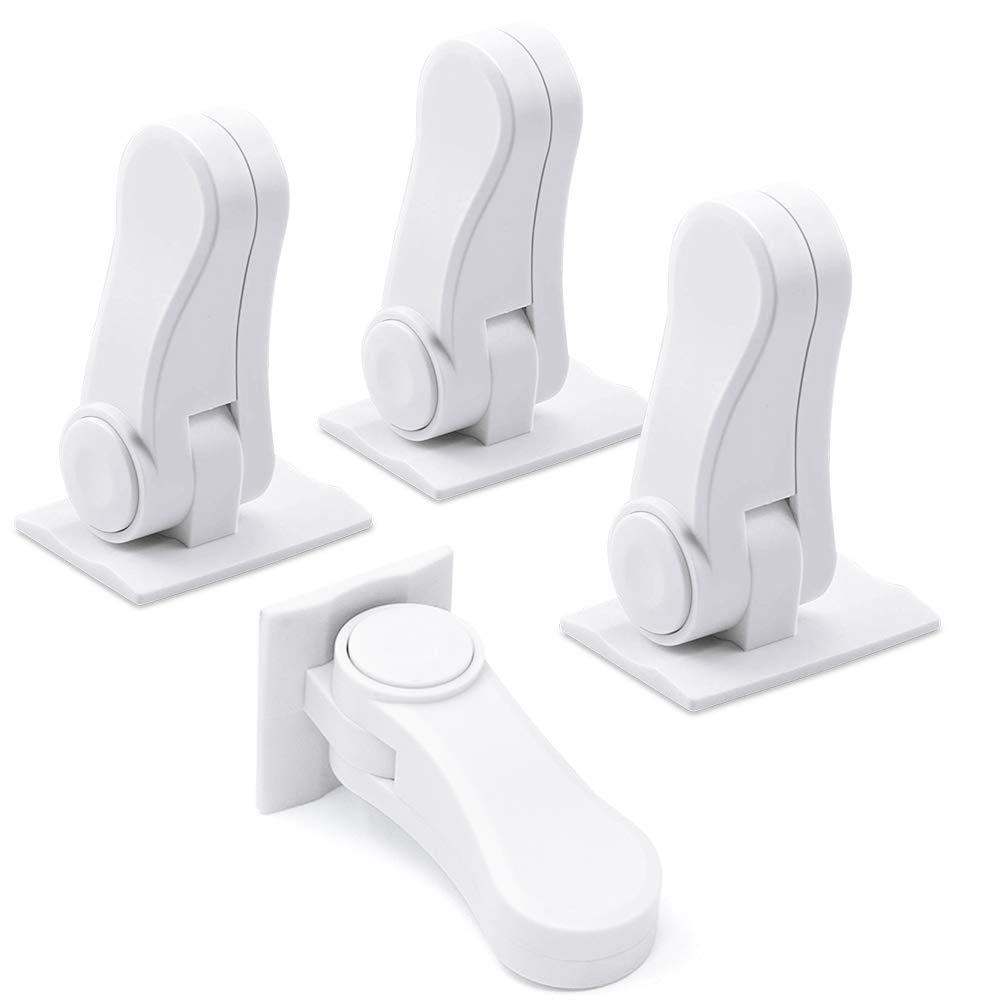 4 Pack Door Lever Child Safety Locks, SACONELL Upgraded Childproof Single Lever Lock, 180 Degree Revolving Door Lock with Adhesive (White)