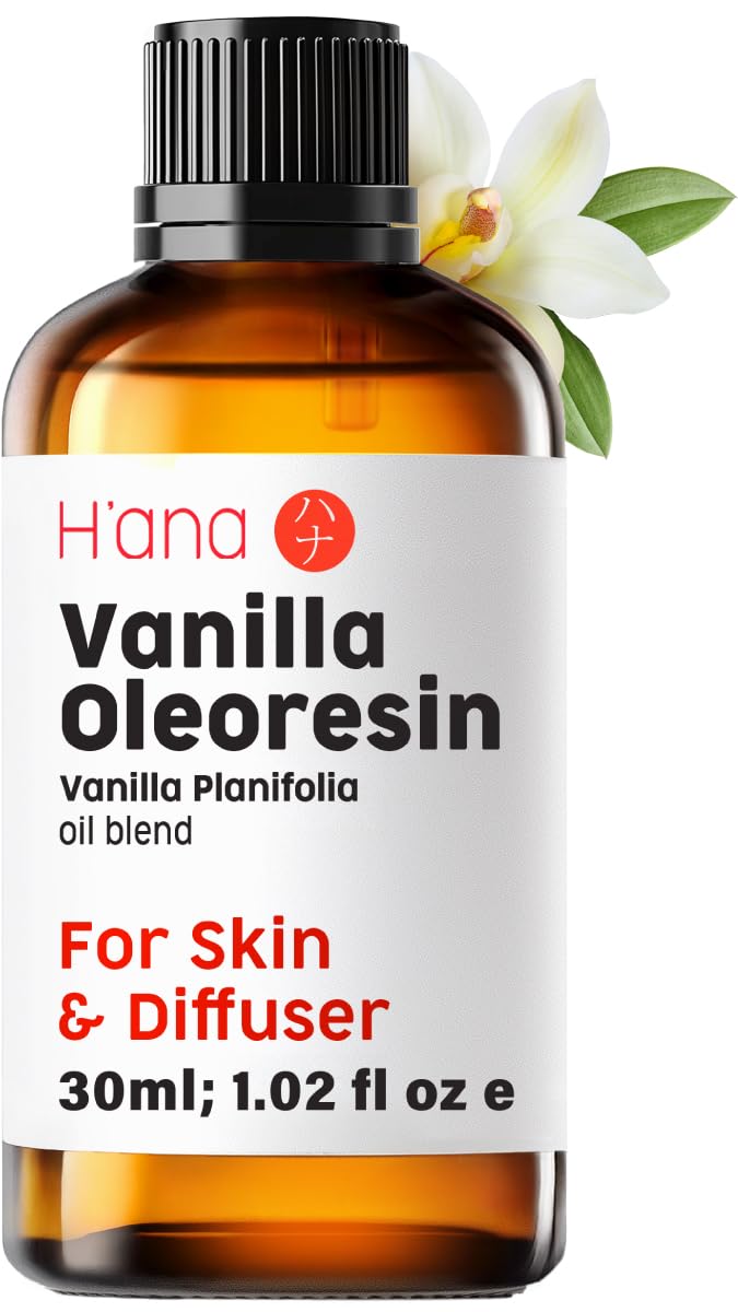H’ana Pure Vanilla Essential Oil for Diffuser & Skin (30 ml) - 100% Undiluted Therapeutic Grade Vanilla Oleoresin Essential Oil - Fragrant and Long Lasting Vanilla Oil Perfume