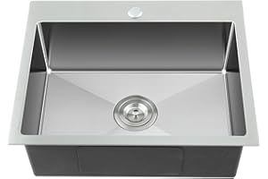 23 Inch Brushed Drop in Kitchen Sink-TSIBOMU 18 Gauge Satinless Steel Topmount Single Bowl Single Hole Kitchen Sink, 9 inch Deep Bowl Basin Sink, D23"xW18"xH9"