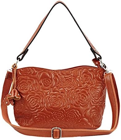 Womens Rose Embossed Leather Shoulder Bags Ladies Cross Purses Zipper Handbags Satchel