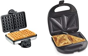Hamilton Beach 2-Slice Non-Stick Belgian Waffle Maker & Sandwich Maker, Makes Omelettes and Grilled Cheese, 4 Inch, Easy to Store (25430), BLACK
