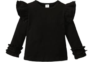 SANPERSONLIN Toddler Baby Girl Solid Color T-Shirt Kids Blouse Plain Ruffle Sleeve Top Cotton Casual Clothes