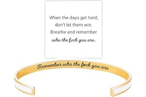 ANGYAPE Remember Who The F You Are Motivational Color Bangle, Stainless Steel Inspirational Cuff Bracelets with Hidden Message Engraved Bracelet Jewelry Gift for Women Sisters Friends