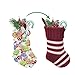 LimBridge Christmas Mini Stockings, 6 Pack 9 inches Knitted Knit Stripe Rustic Holiday Decorations, Goodie Bags for Family and Friends, Burgundy and Cream