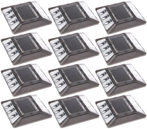 (12 Pack) White Commerical Aluminum Solar Road Stud Path Dock LED Light with Anchor