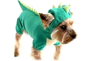 Delifur Dinosaur Dog Halloween Costume Pet Dino Hoodie for Small Dogs Cats (XS, Green)