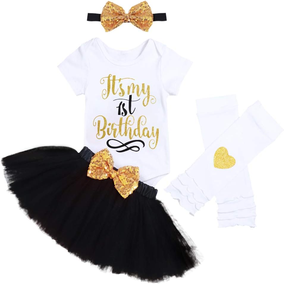 My 1st Birthday Baby Girl Romper & Tutu Skirt & Headband & Leg Warmer Outfit Set