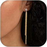 Robaice Gold Long Prom Earrings for Women, 14K Gold Plated Pearl Dangle Drop and Chain Tassel Threader Earrings Dangling,Rhinestone Zirconia Hypoallergenic Bride Party Prom Gold jewelry,Women Gifts