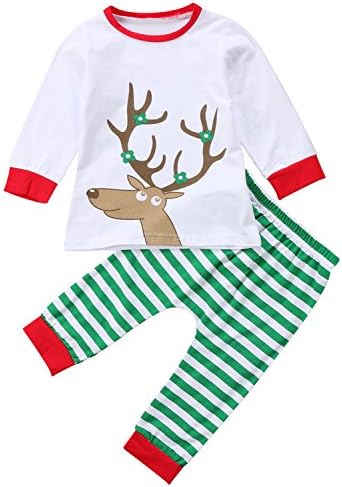 gllive Christmas Baby Boys Girls Twins Reindeer Cotton Tops+ Striped Pants Outfits Homewear Pajamas Set