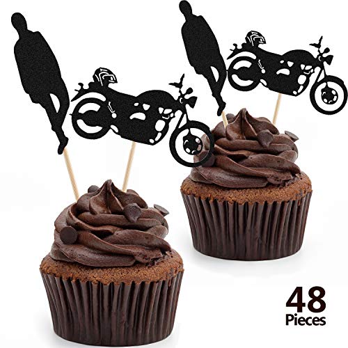 Motorcycle Cupcake Toppers. Set of 24 Black Motorcycle Cupcake Topper