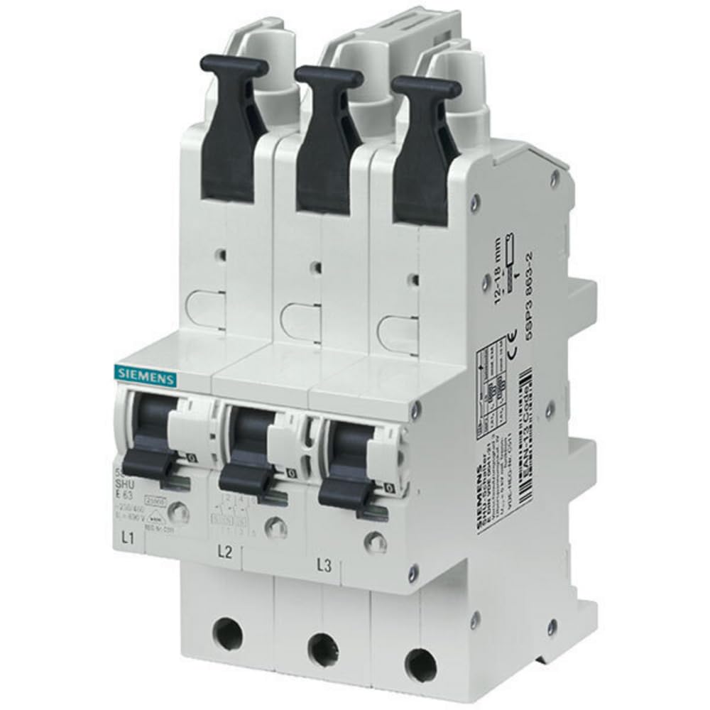 SIEMENS - 5SP38632 Main Circuit Breaker (SHU) 3x 1-Pin E 63A 230/400V Mounting on 40mm Busbars