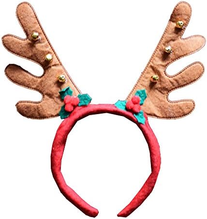 Grazing Halloween Christmas Hair Ornament Plush Reindeer Antlers Headband (Brown with Bells)