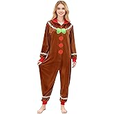 ZZXIAOJIE Gingerbread Onesie Unisex Christmas Hooded Adult Cotton Warm Long Sleeve Zipper Pajamas Sleepwear with Pockets