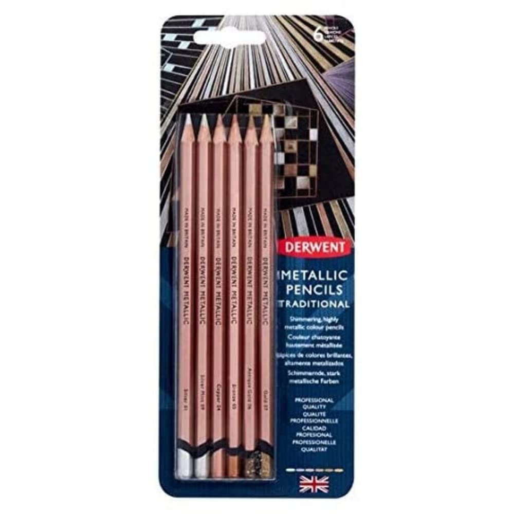Derwent Metallic Pencil Traditional (6) Blister Multicoloured, One Size, 2305600